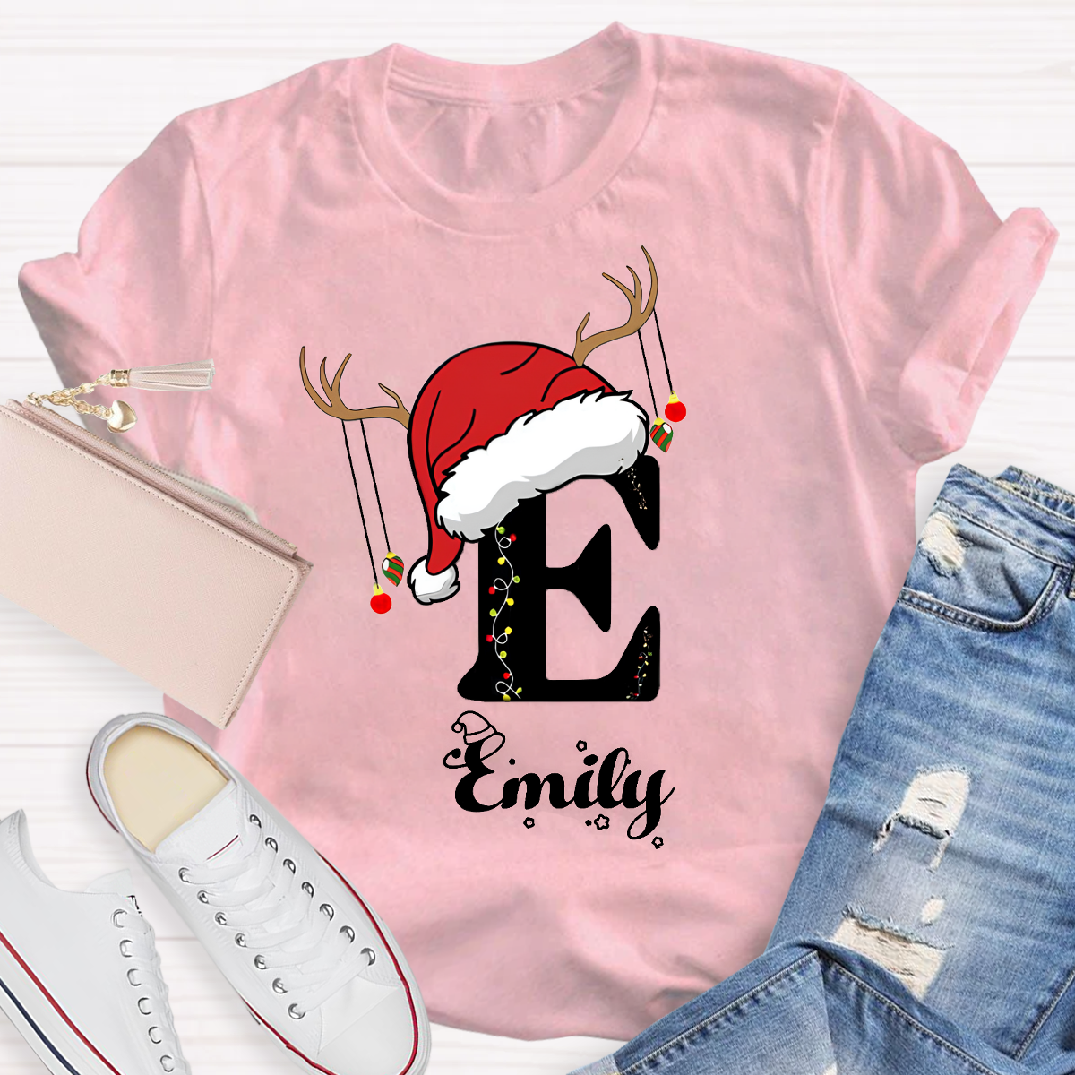 Personalized Name Santa Hat Teacher T-Shirt