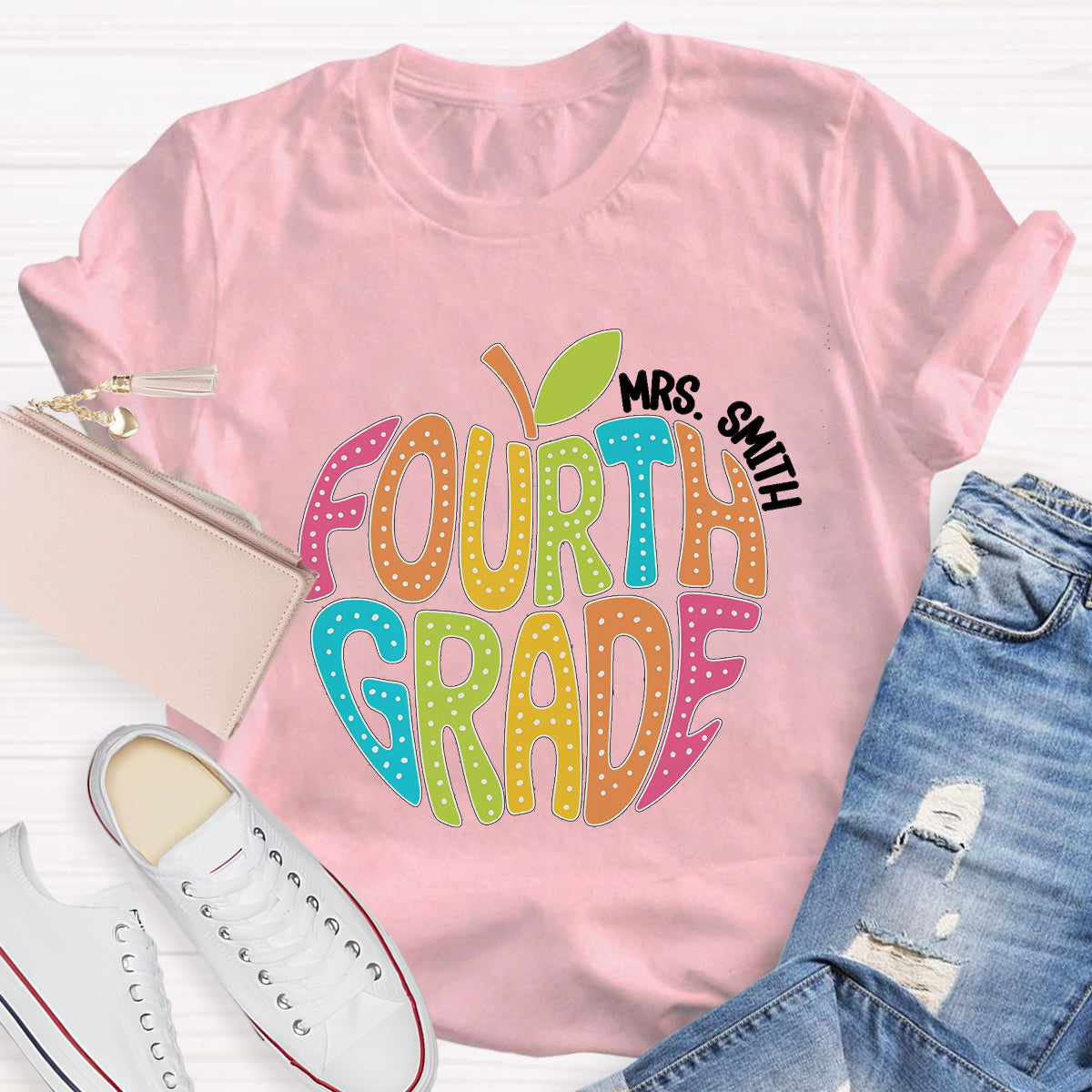 Personalized Grade And Name Letter Apple Teacher T-Shirt