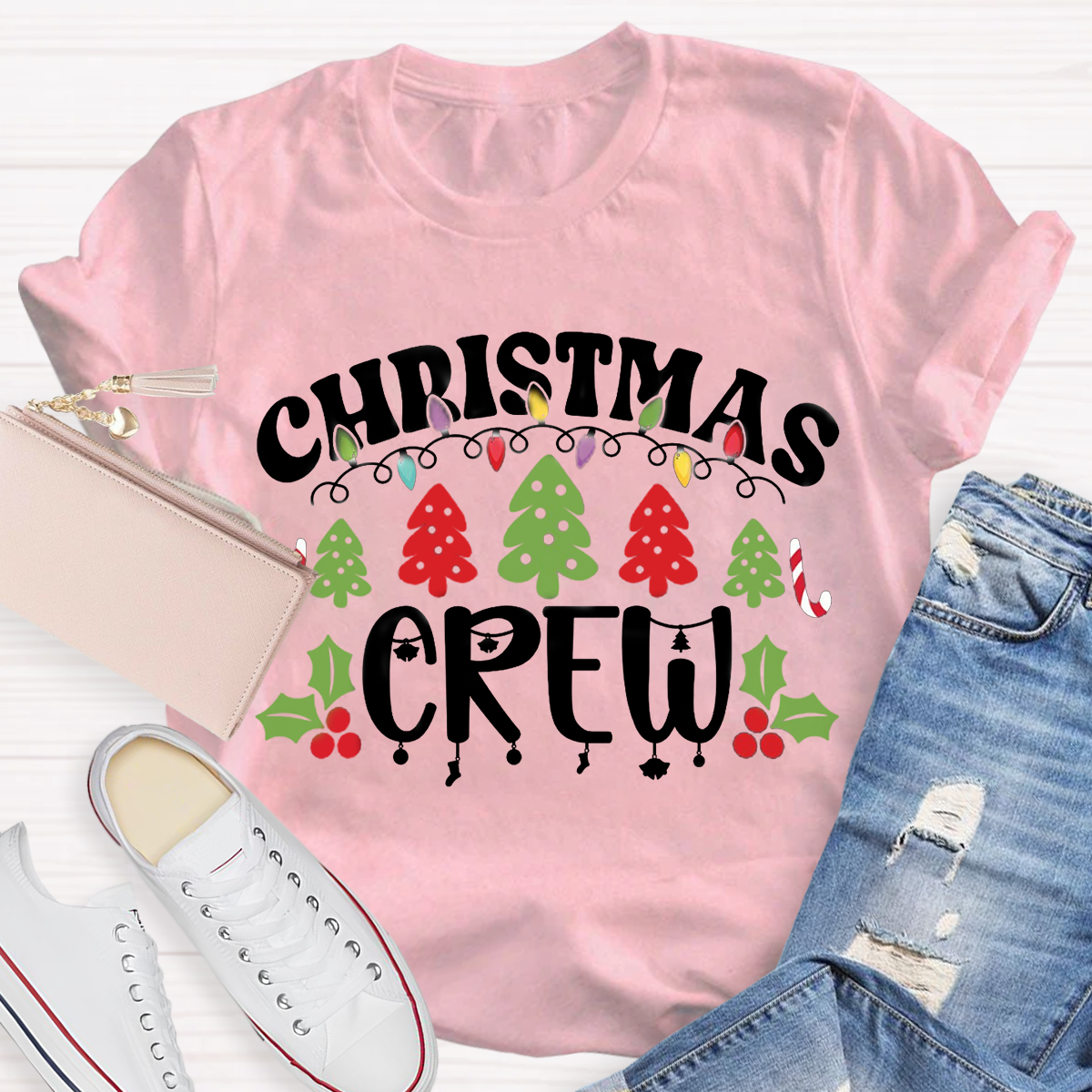 Christmas Crew Christmas Tree Light Teacher T-Shirt