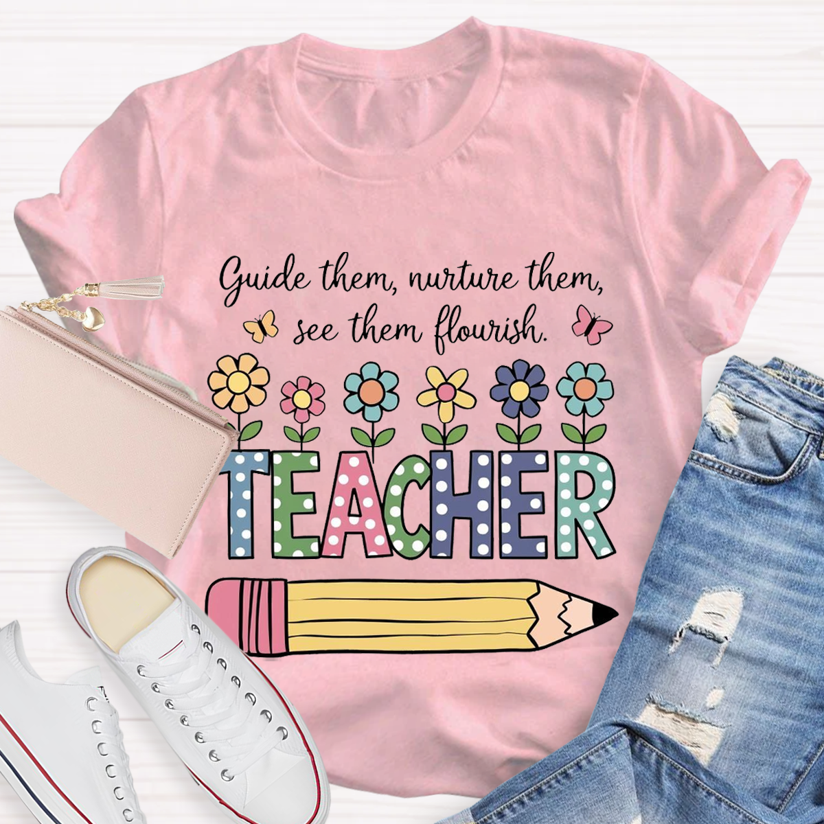 Flower Design Teacher T-Shirt