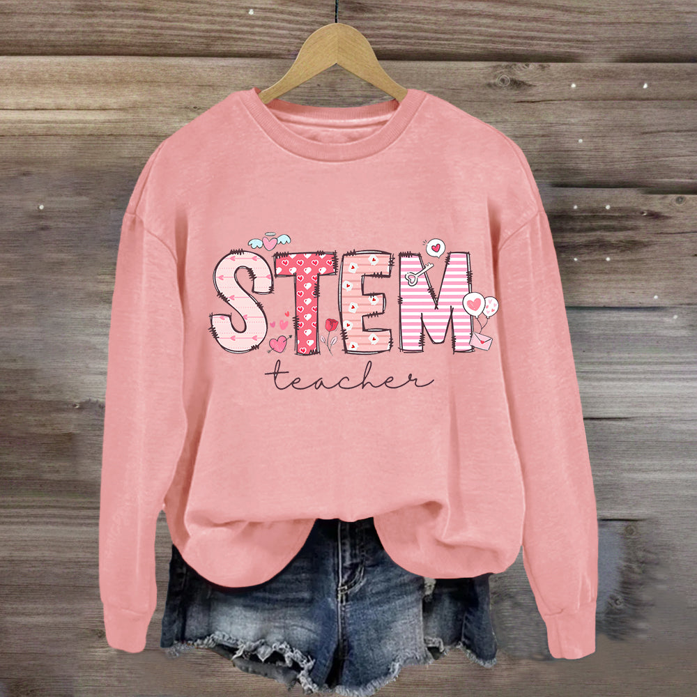 STEM Teacher Pink Heart Printed Sweatshirt