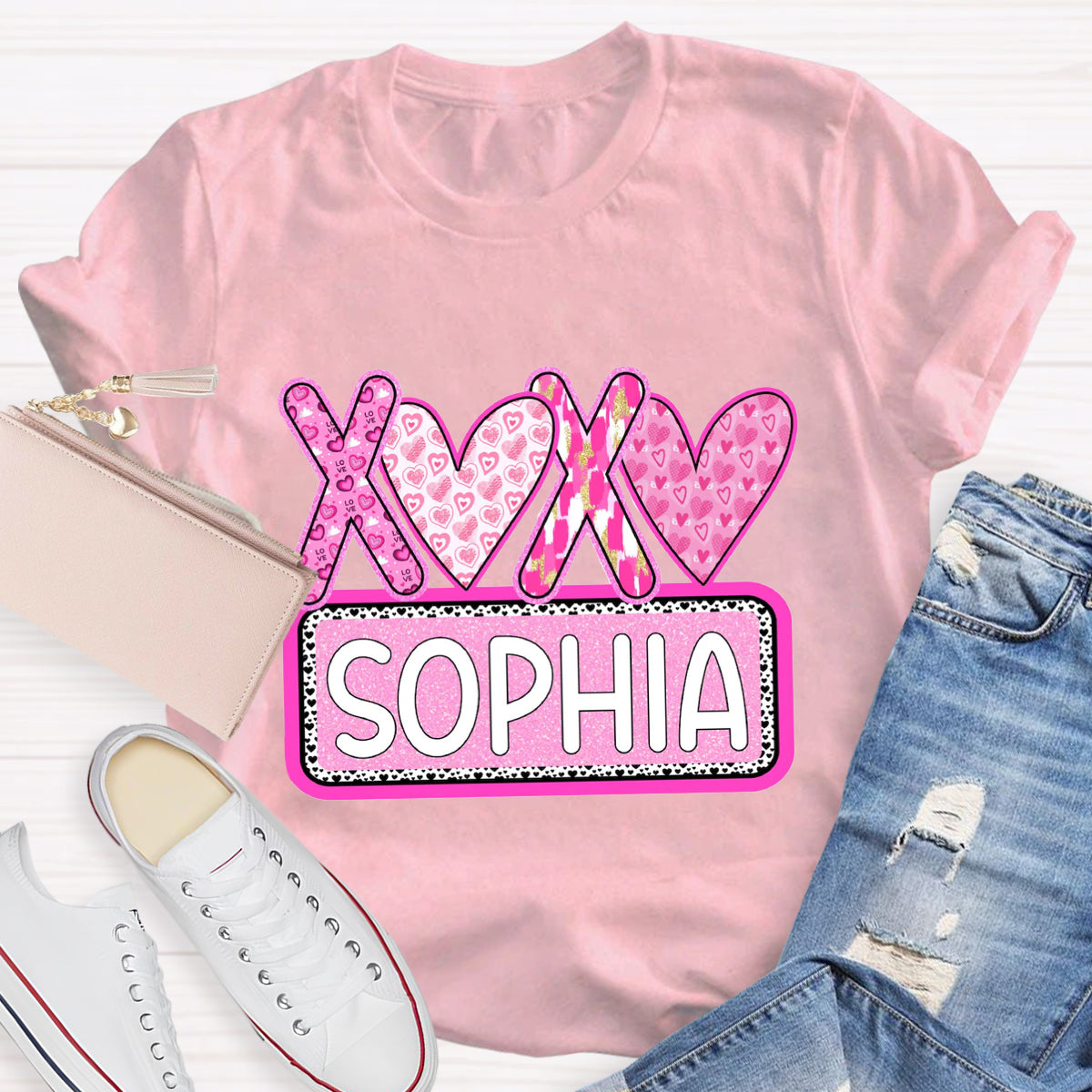 Personalized Name Pink Heart Sophia T-Shirt