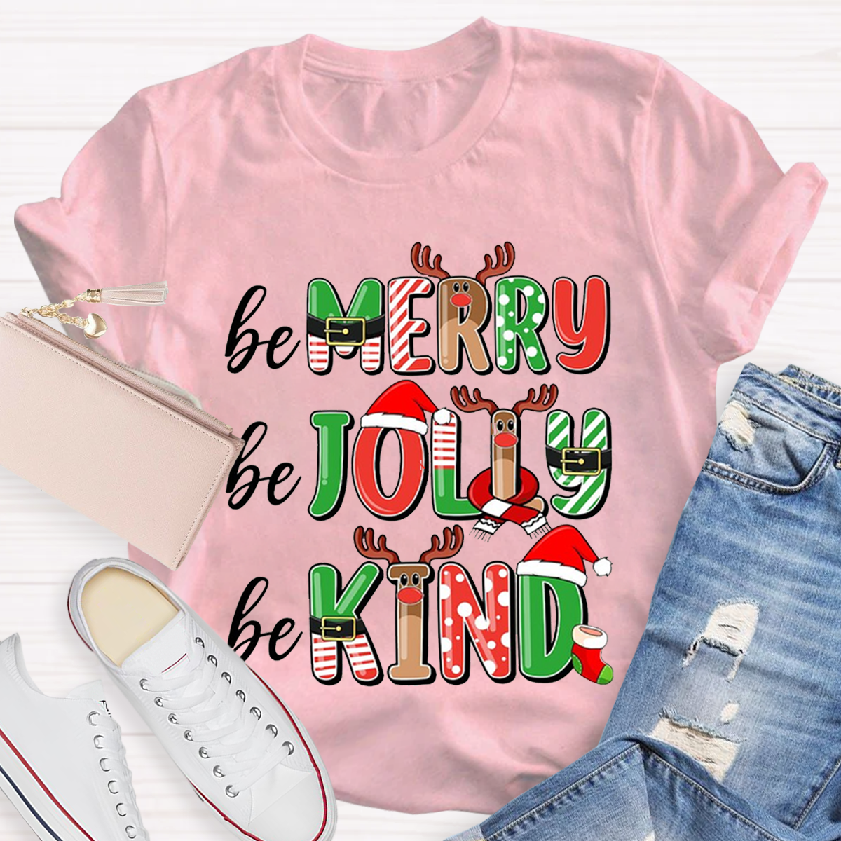 Be Merry Be Jolly Be Kind Teacher Christmas T-Shirt