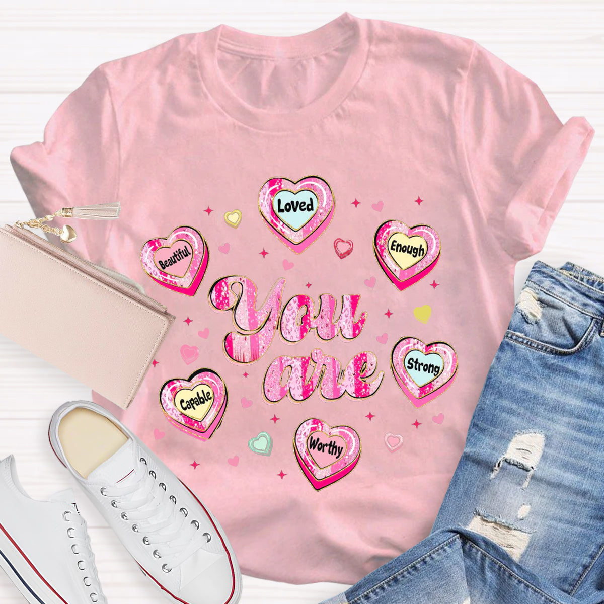 Teacher Valentine Brushstroke Heart Valentines Day T-Shirt