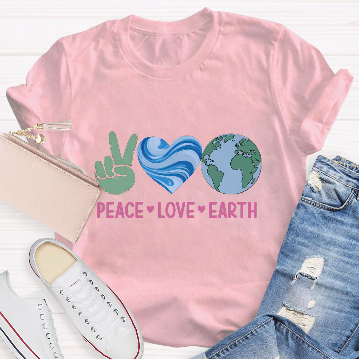 Peach Love Earth Teacher T-Shirt