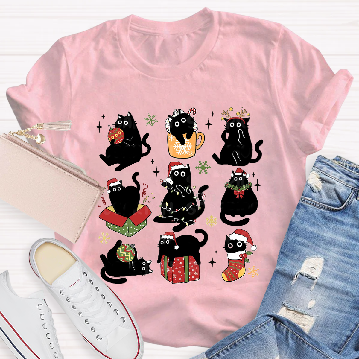 Black Cat Christmas T-Shirt