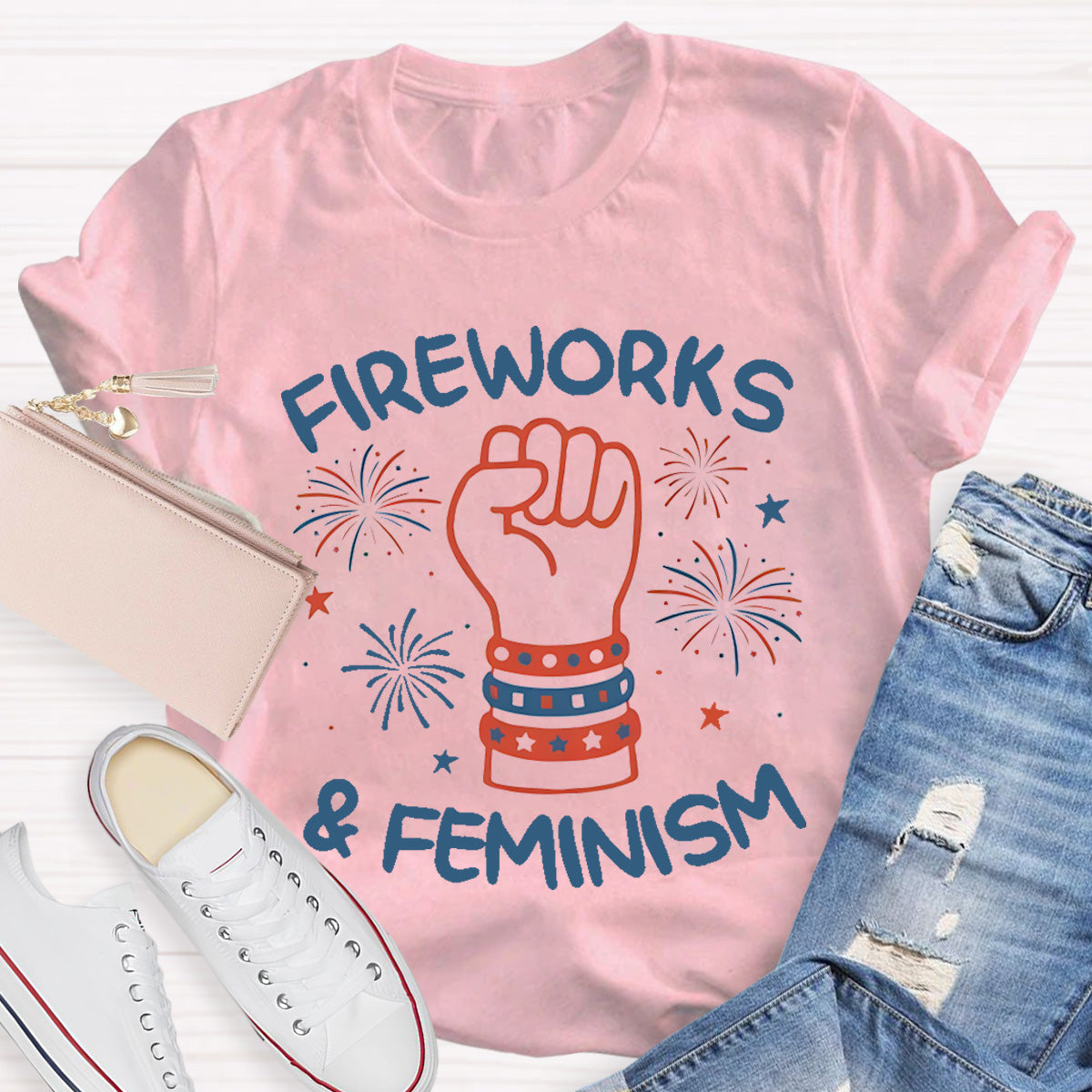 Fireworks And Feminism Teacher T-Shirt