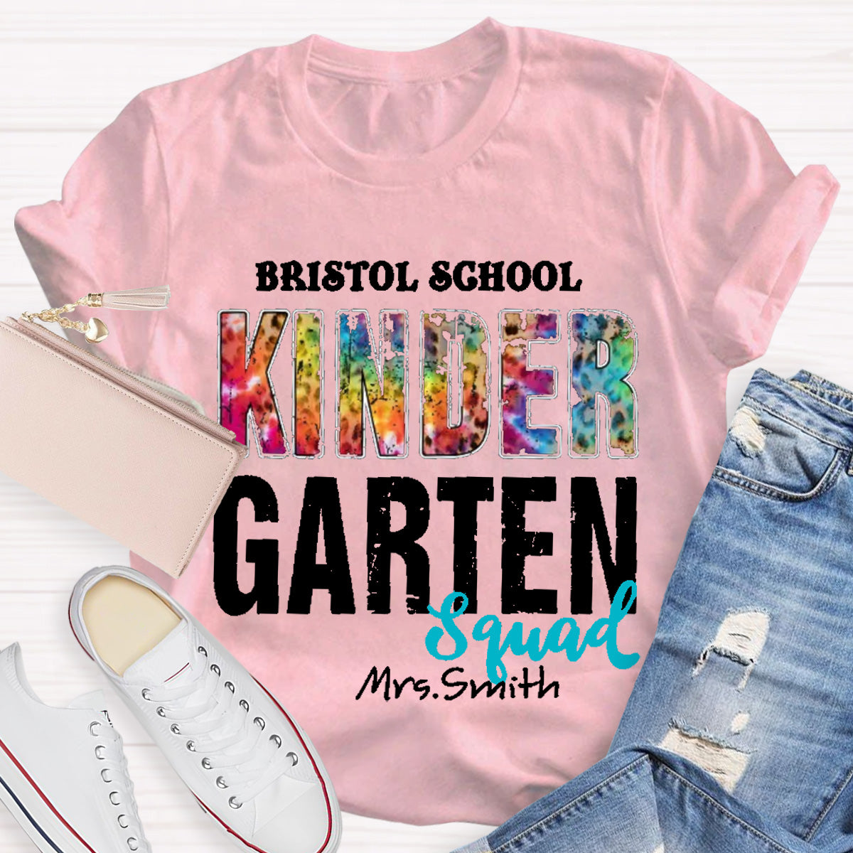 Personalized School Name Teacher Name And Grade Squad Colorful Leopard T-Shirt