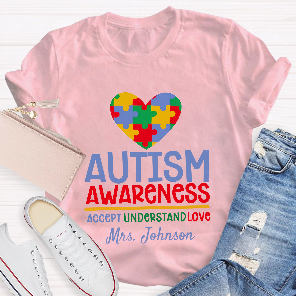 Personalized Autism Awareness Accept Understand Love Teacher T-Shirt