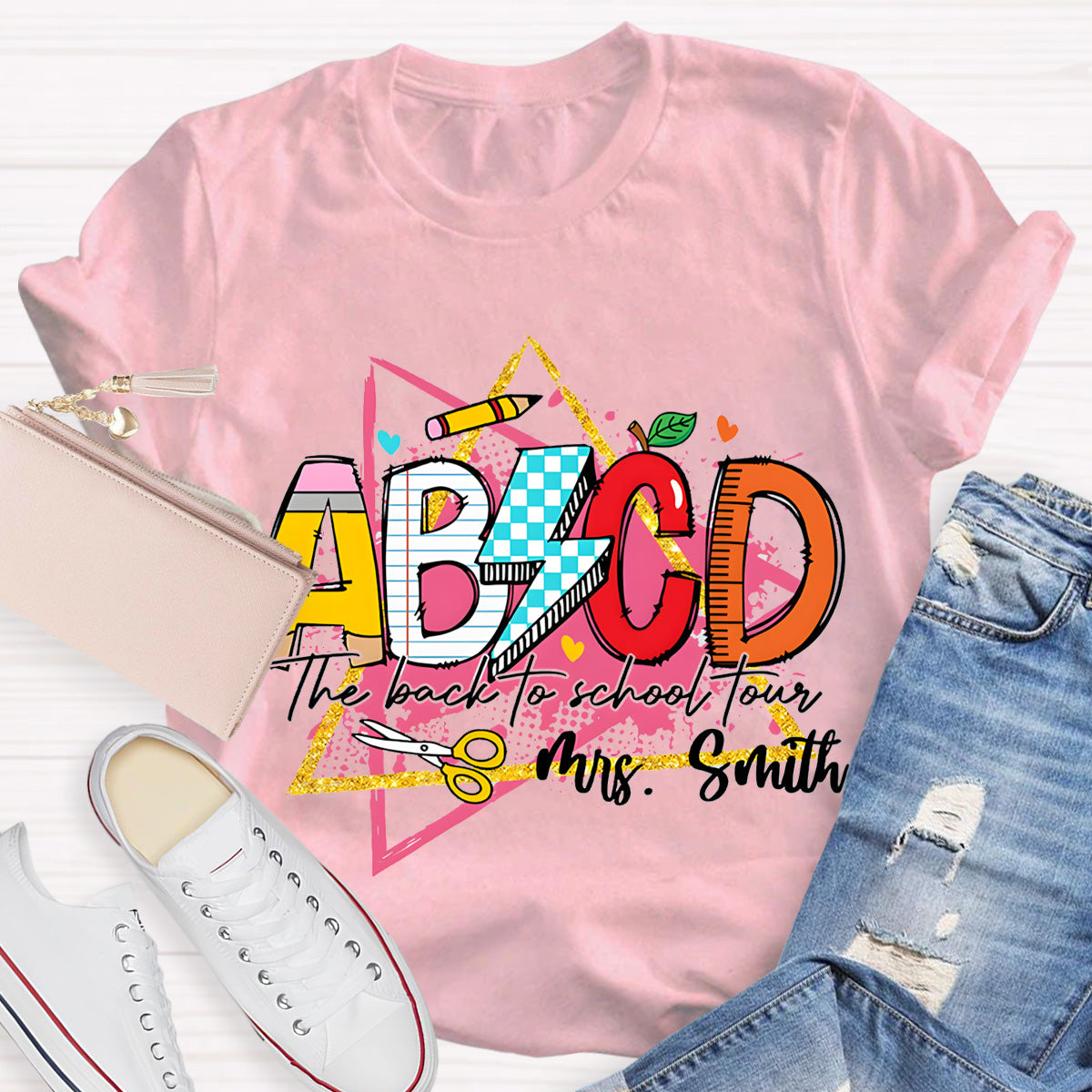 Personalized Name ABCD The Back To School Tour Teacher T-Shirt