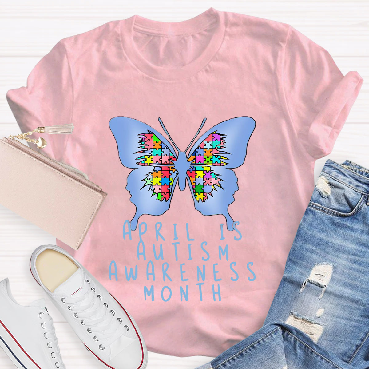 April is Autism Awareness Month with Blue Butterfly T-Shirt