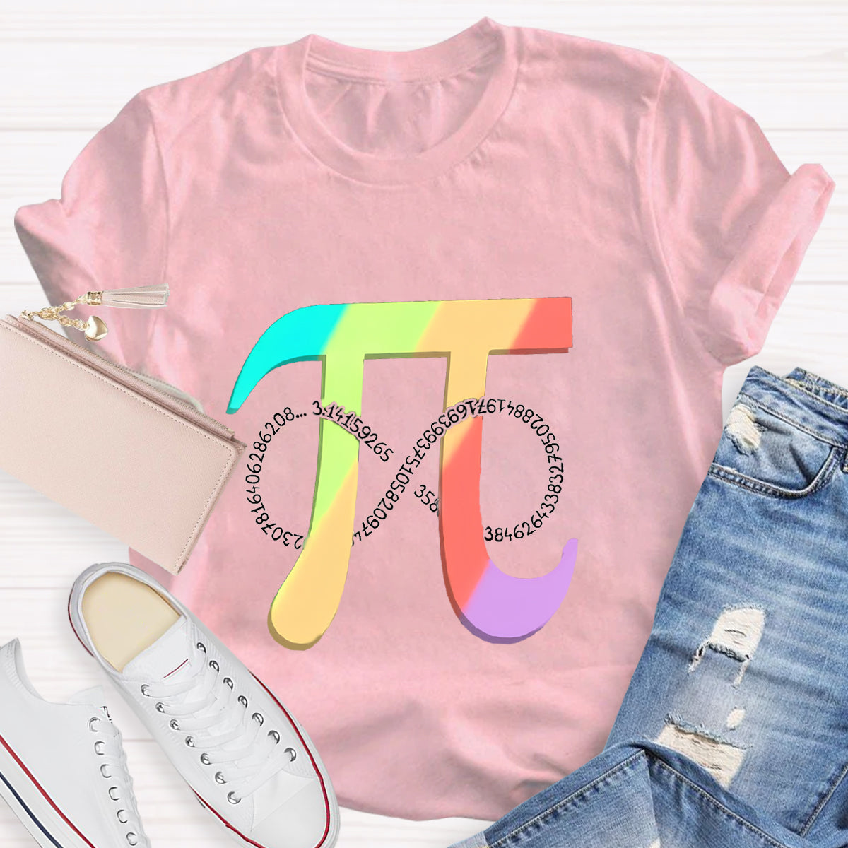 Colorful Pi Math Teacher Graphic T-Shirt