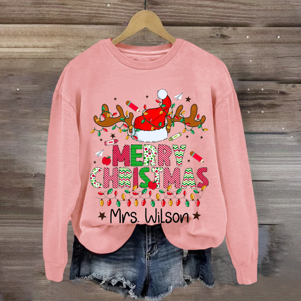 Bundle Christmas Teacher Reindeers Custom Name Sweatshirt