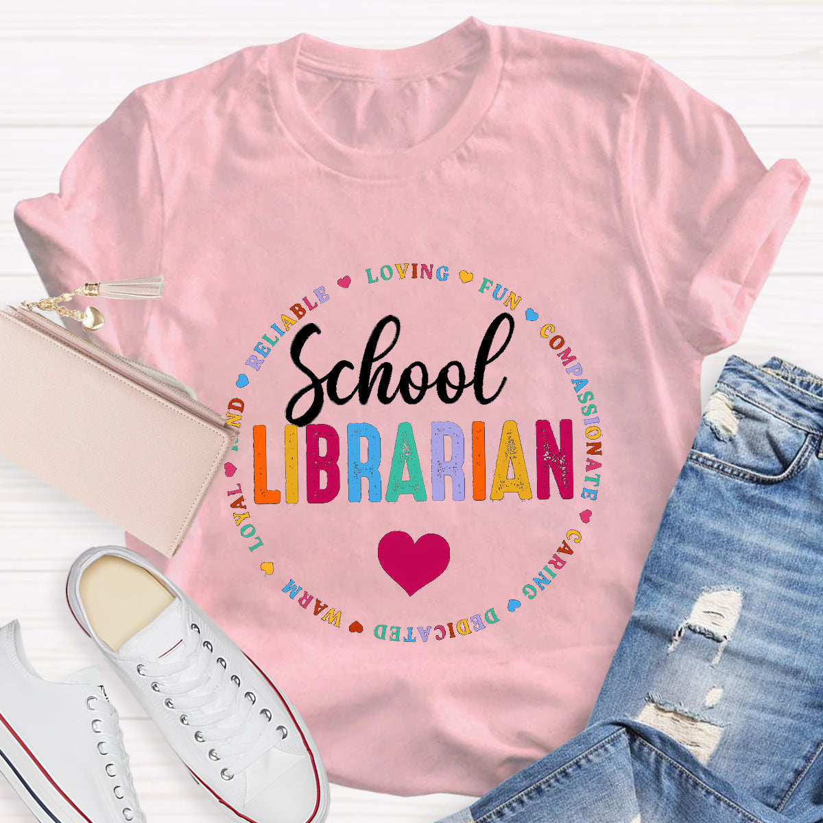 School Librarian Loving Fun Compassionate Teacher T-Shirt