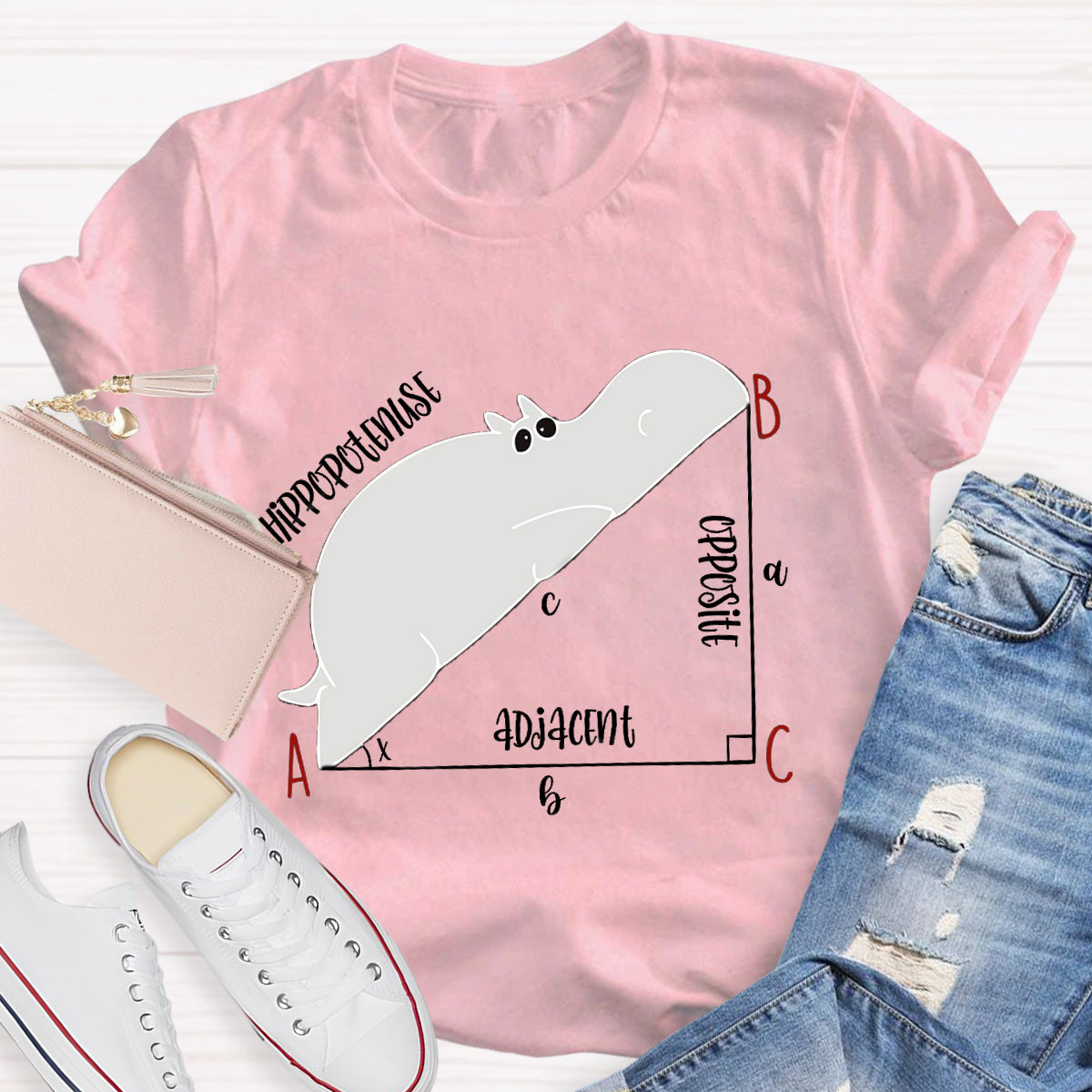 Diagram Hippopotenuse Adjacent Opposite Math Teacher T-Shirt