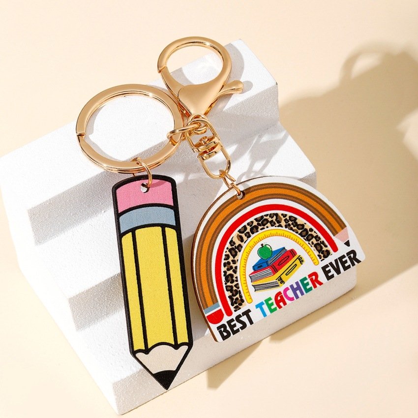 Rainbow Wooden Plaque Tassel Keychain