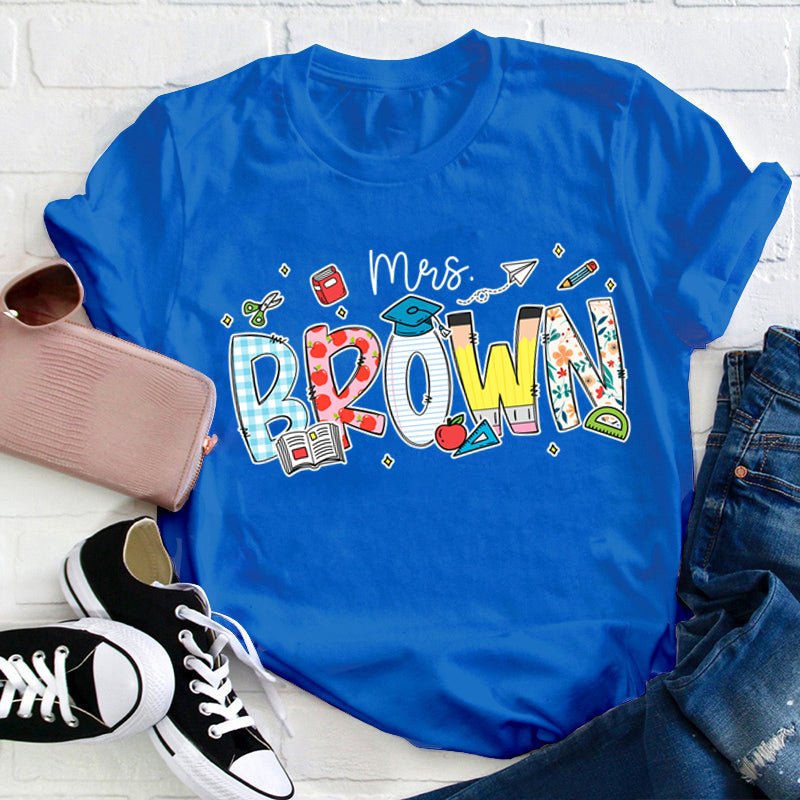 Personalized Name Cartoon Stationery Teacher T-Shirt