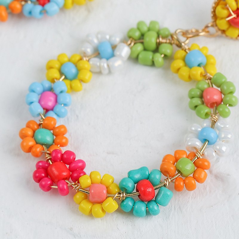 Multicolor Tiny Flowers Cute Beaded Earrings