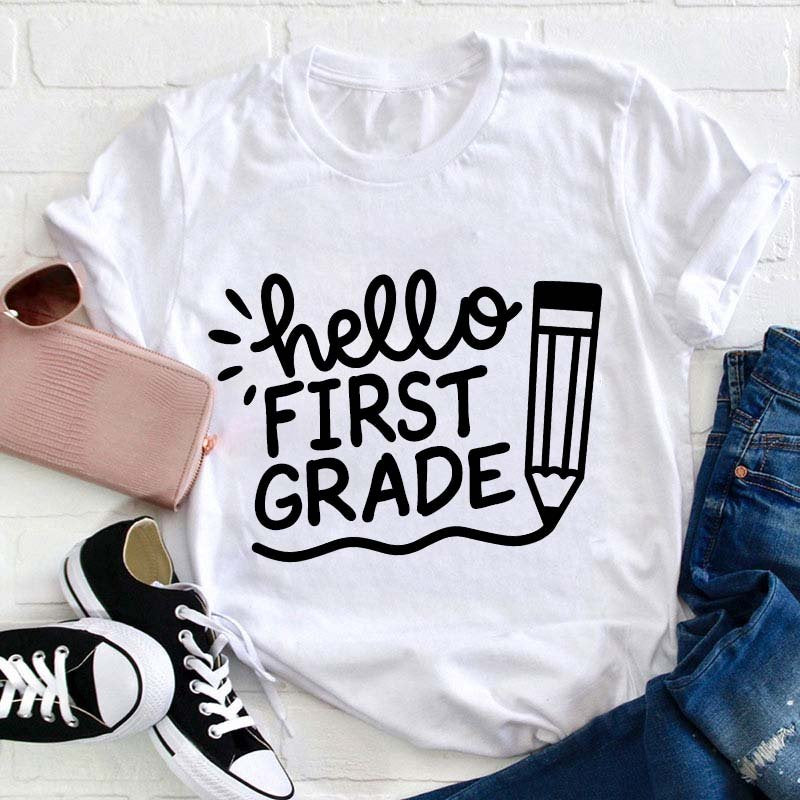 Personalized Hello Pencil Writing Teacher T-Shirt