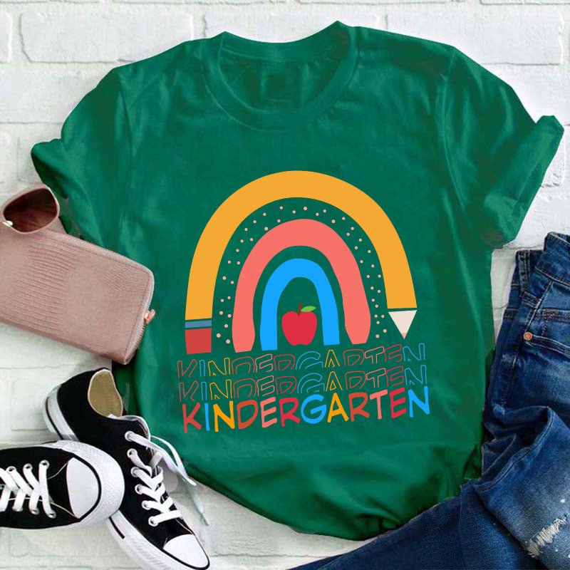 Personalized Grade Pencil Apple Rainbow A Teacher T-Shirt