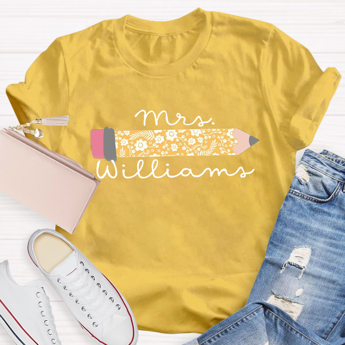 Personalized Your Name Cute Pencil Teacher T-Shirt