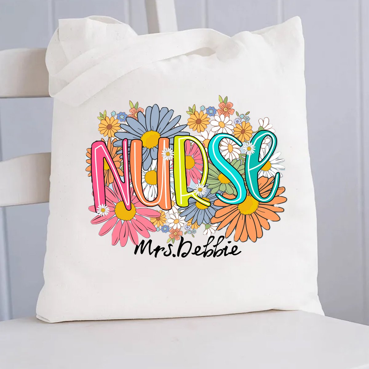 Personalized Your name School Nurse Flower Printed Tote Bag