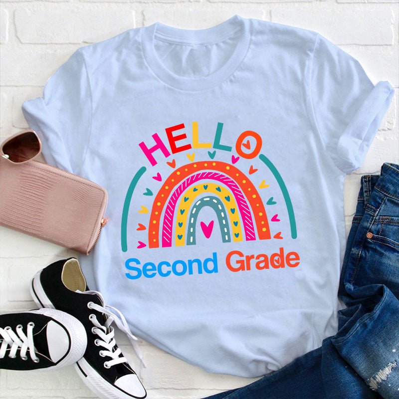 Personalized Grade Hello Rainbow Teacher T-Shirt