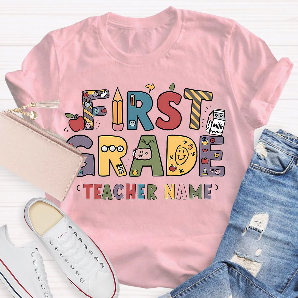 Personalized 1st Grade Teachers Name First Day To School T-Shirt