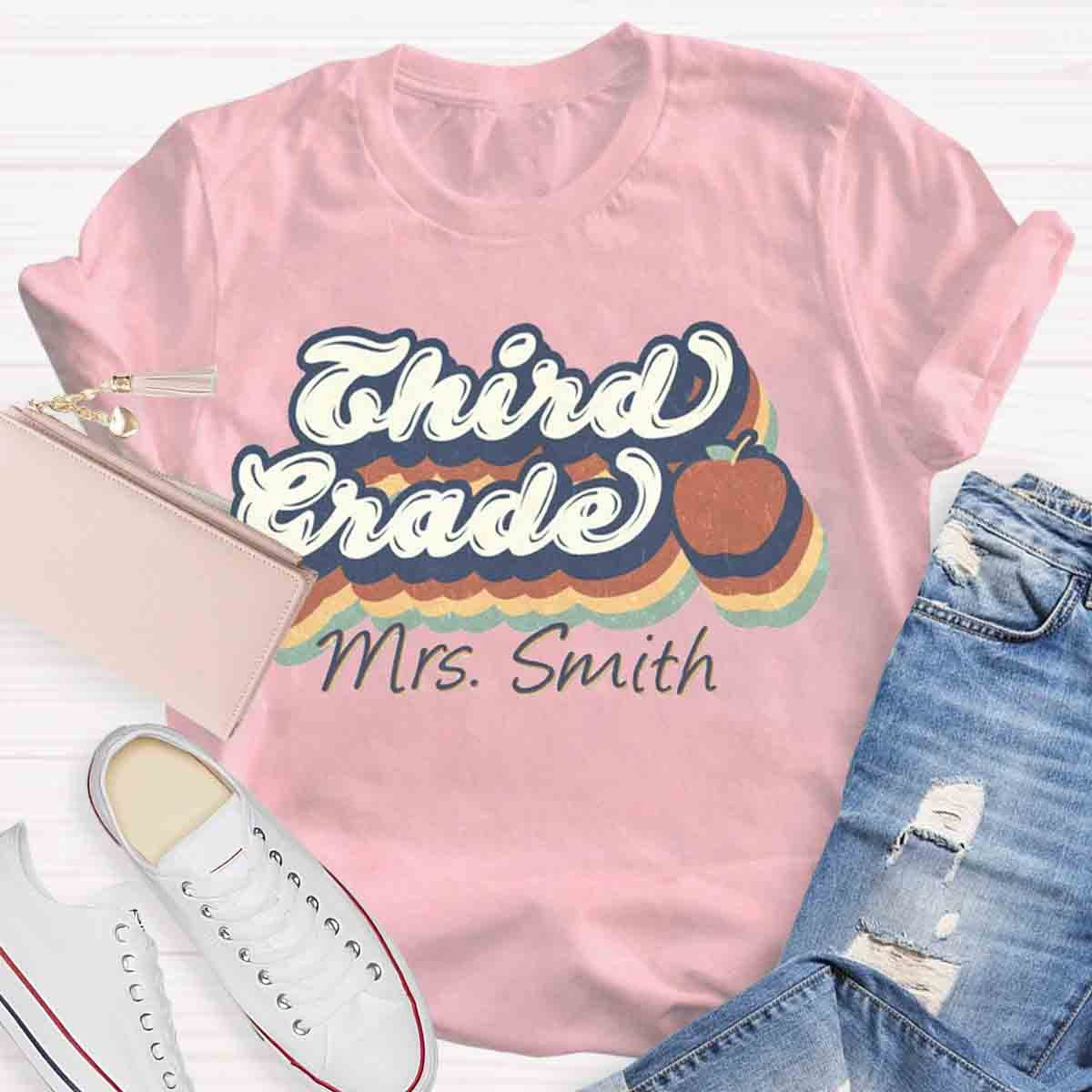 Personalized Grade And Name Retro 3rd Grade Teacher Shirt