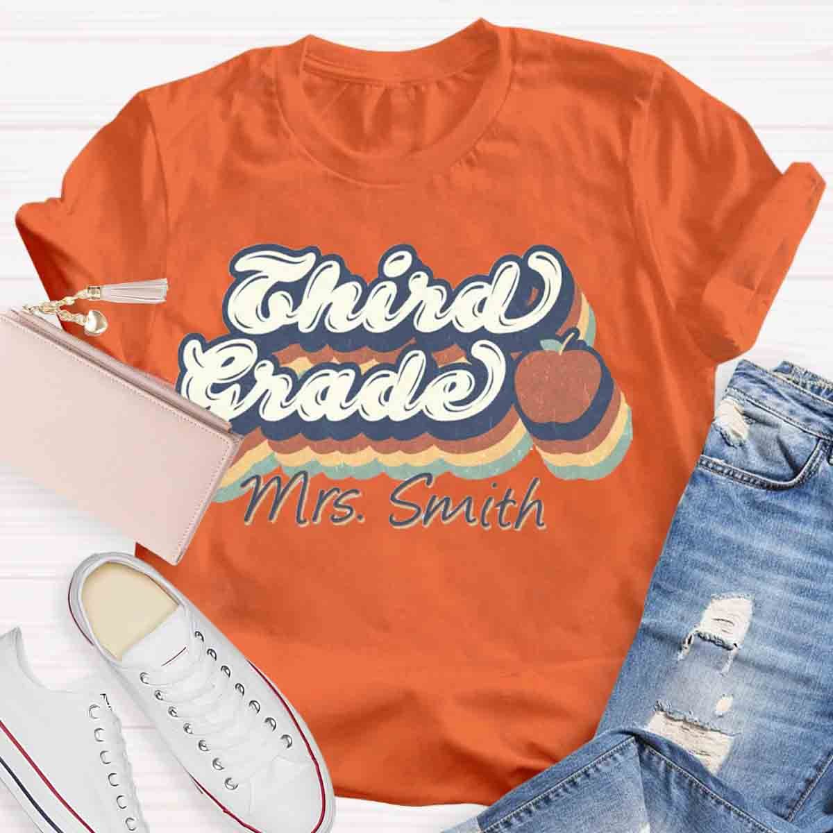 Personalized Grade And Name Retro 3rd Grade Teacher Shirt