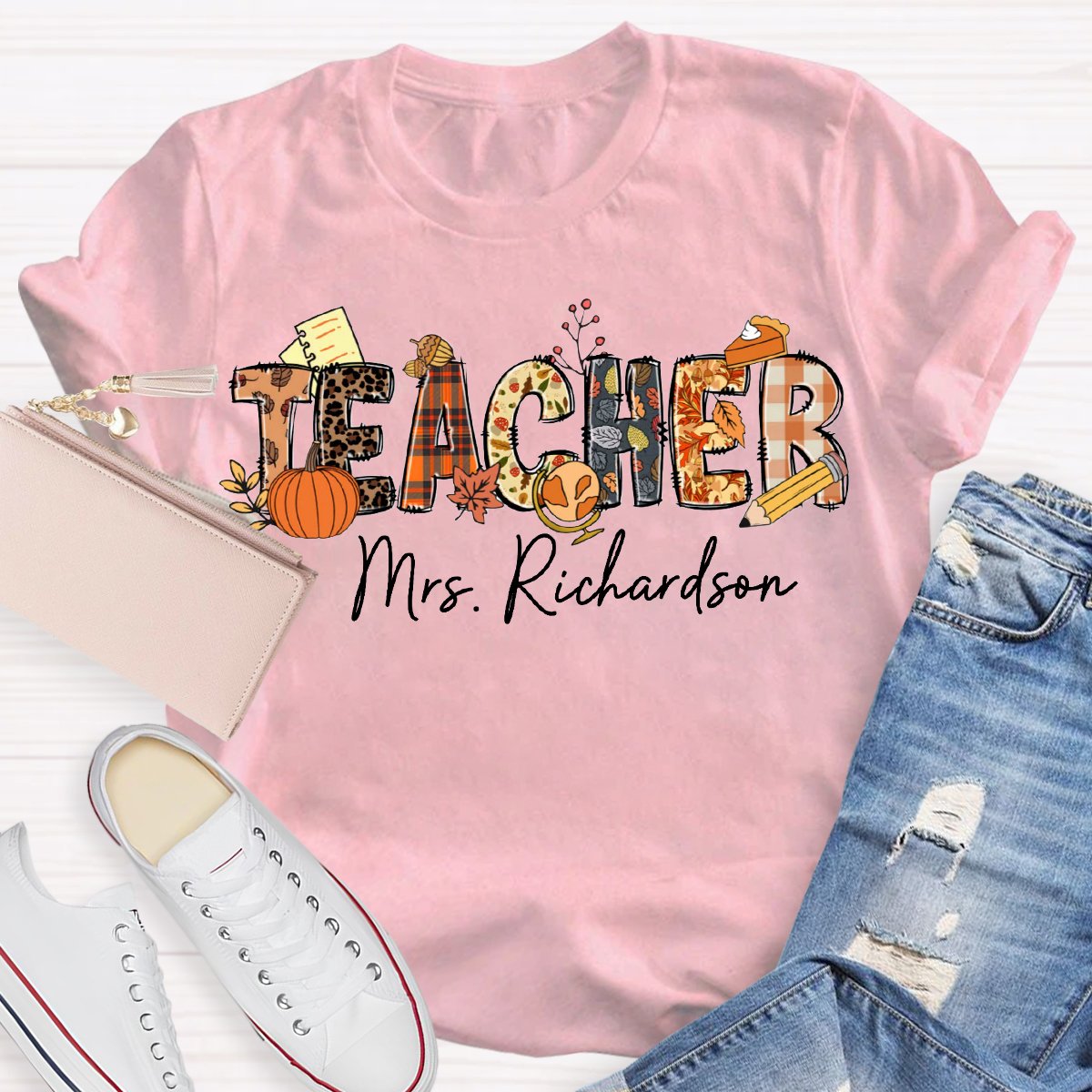 Personalized Teacher Name Fall Season T-shirt