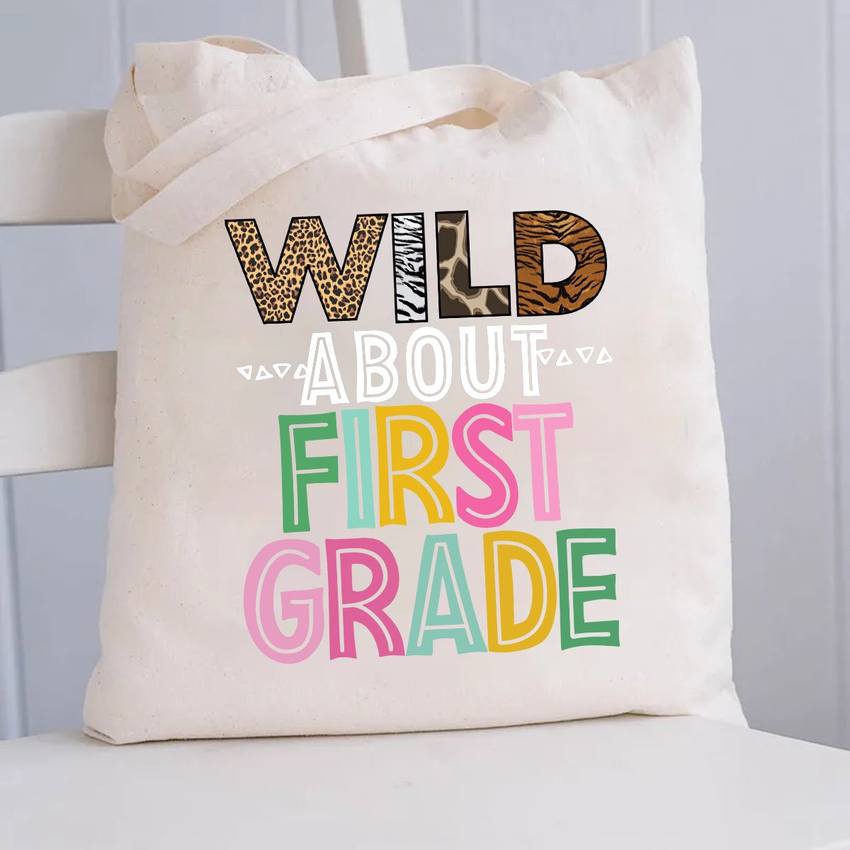 Personalized Wild about Grade Teacher Canva Tote Bag