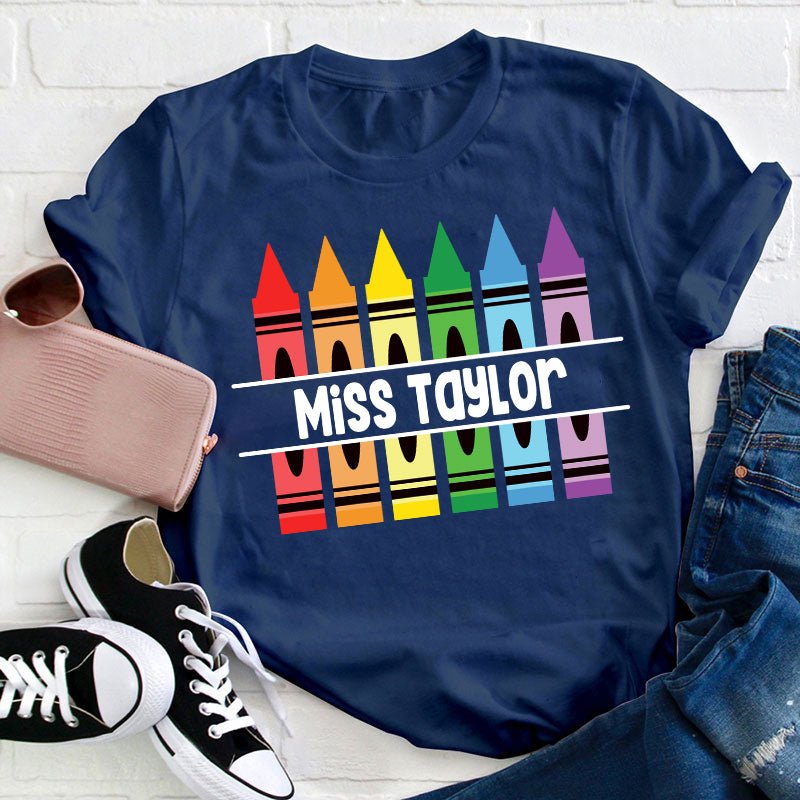 Personalized Pencil Crayon Teacher Name T-Shirt