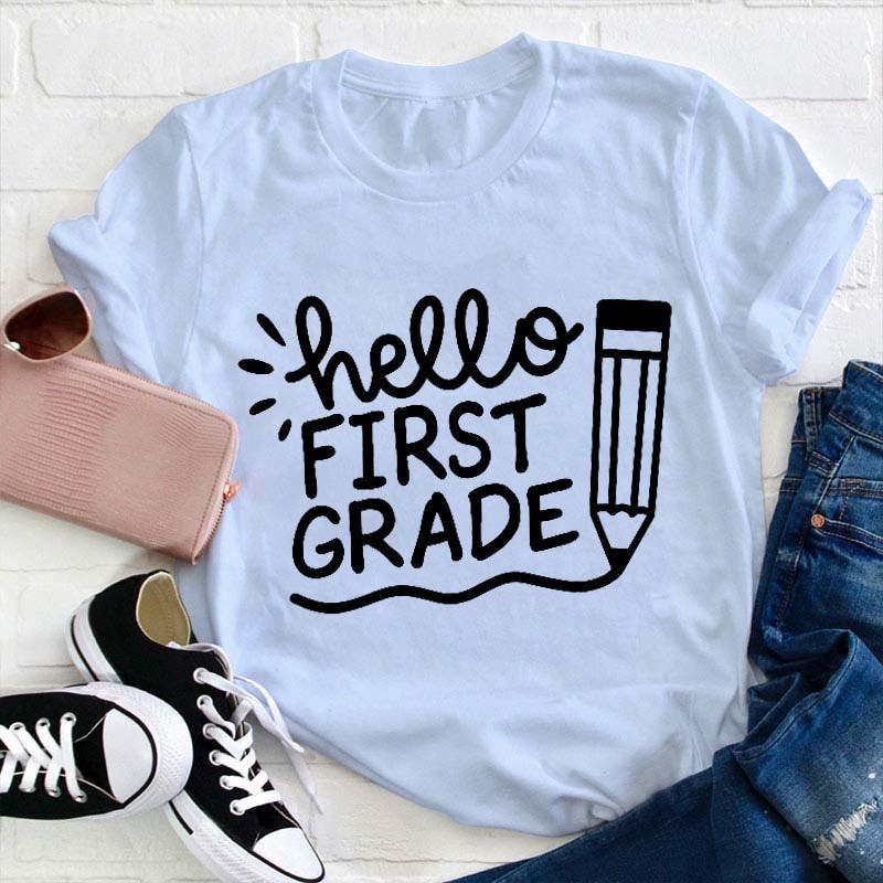 Personalized Hello Pencil Writing Teacher T-Shirt