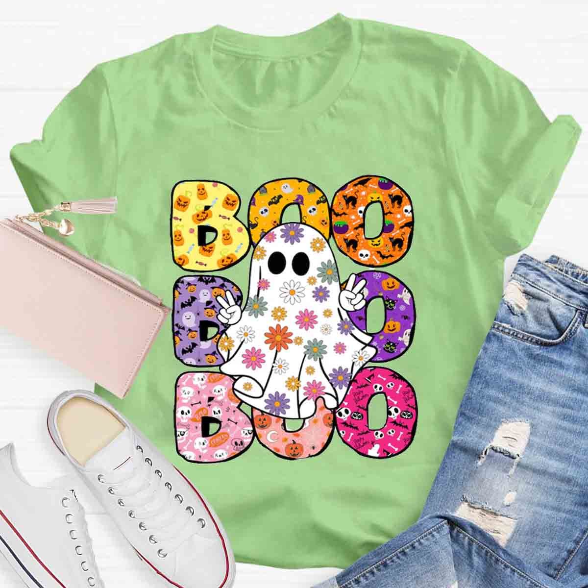 BOO Floral Ghost Print Halloween T-Shirt