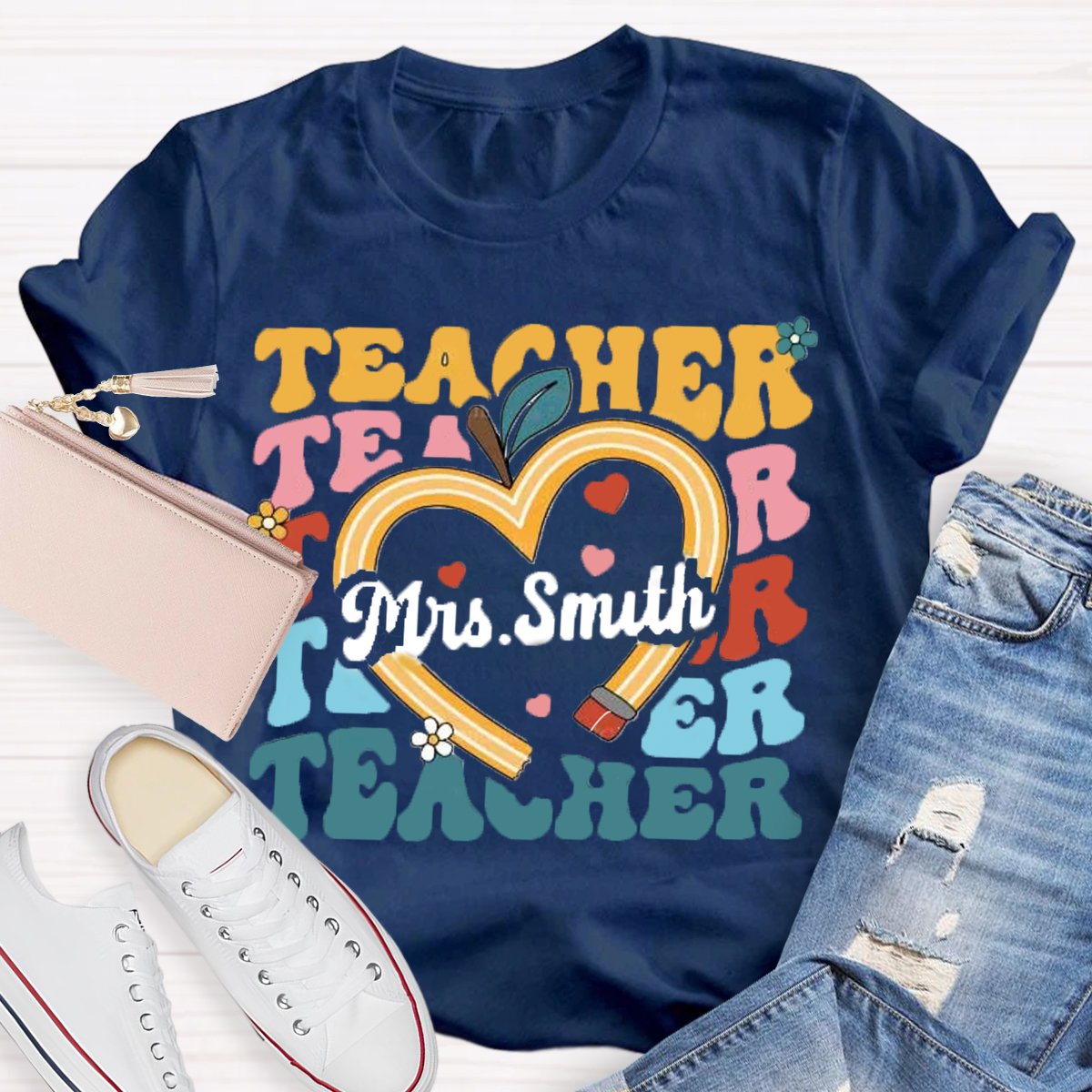 Personalized Name Pencil Apple Back To School Shirt