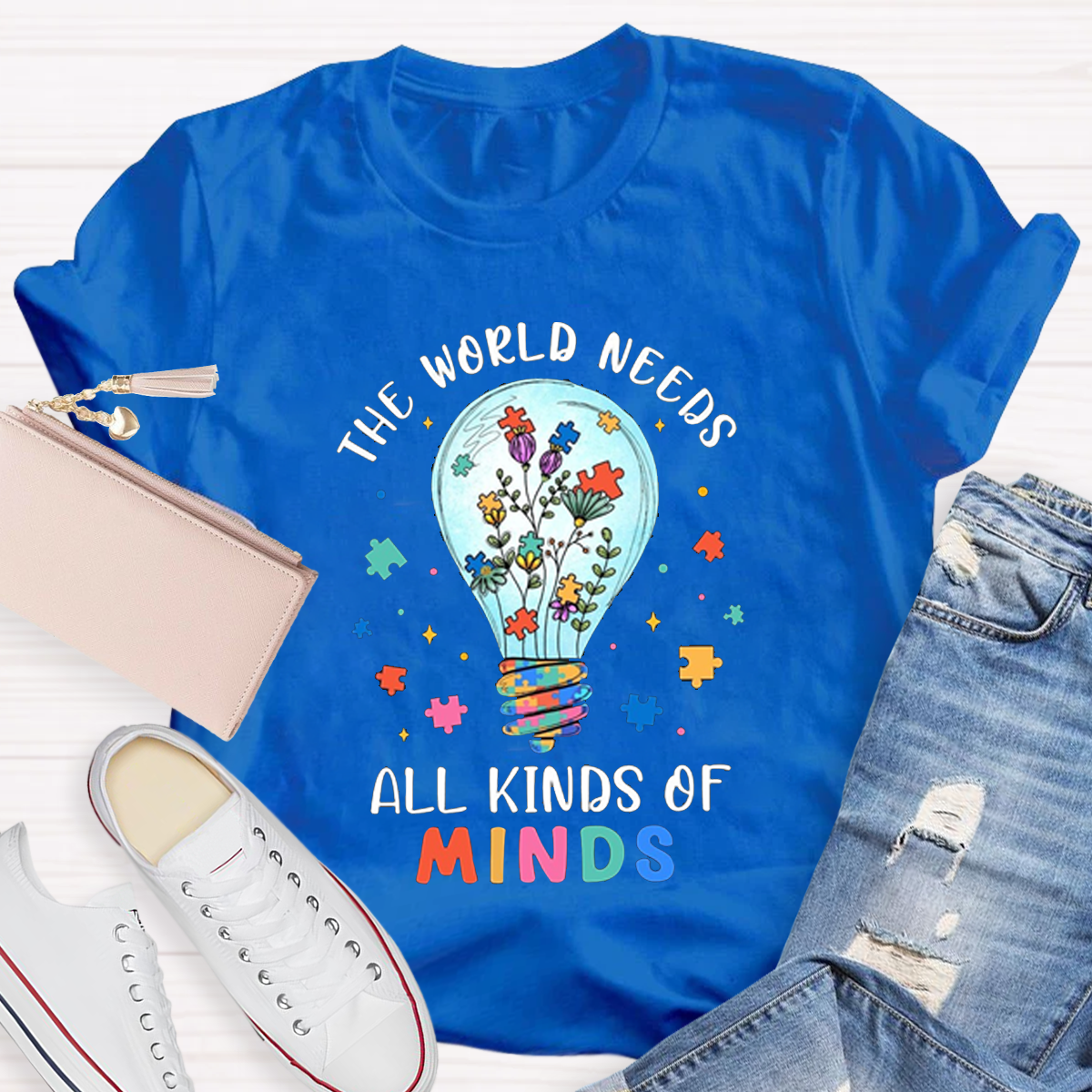 Colorful Puzzle The World Needs All Kinds Of Minds Teacher T-Shirt