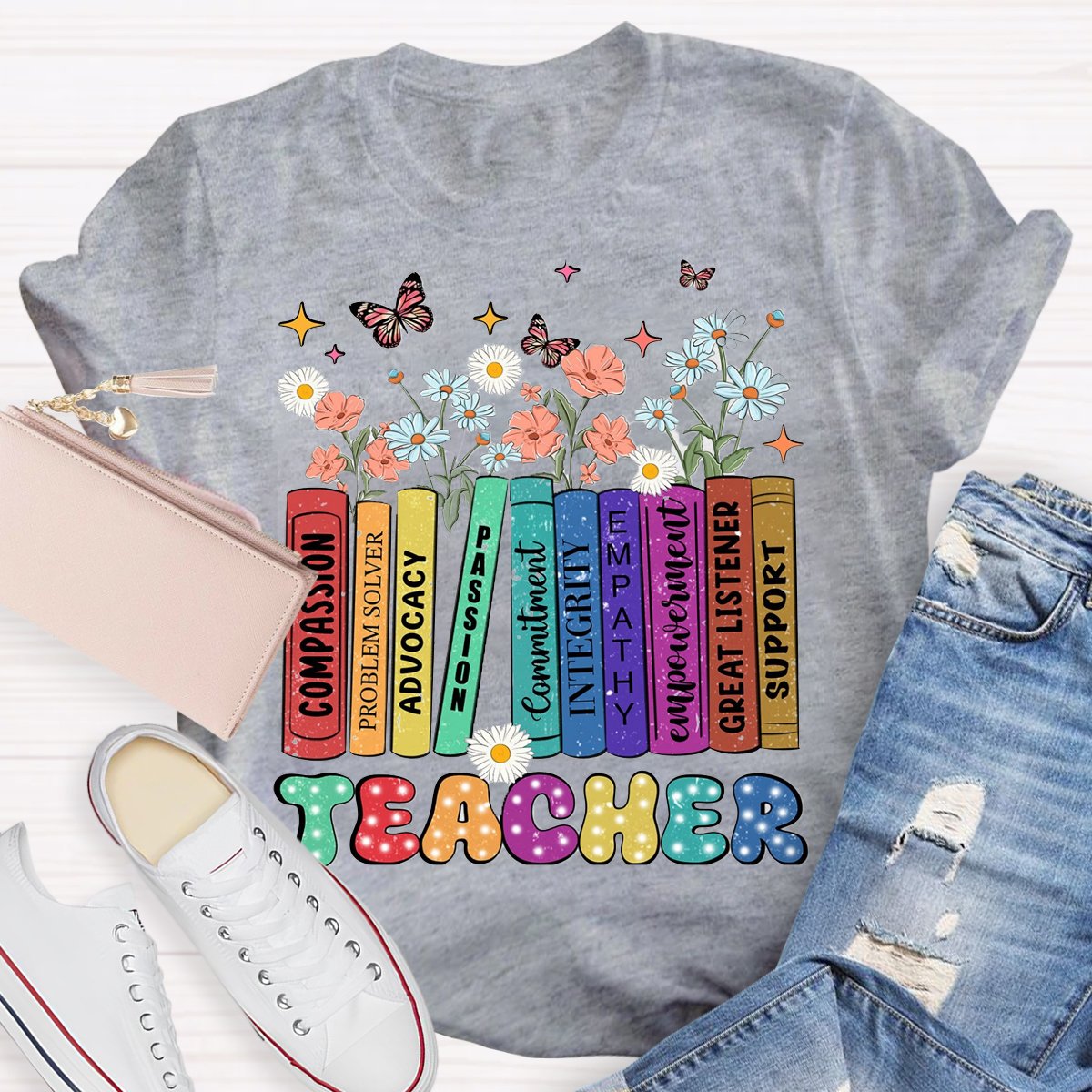 Teacher Book With Flowers Teachers T-Shirt