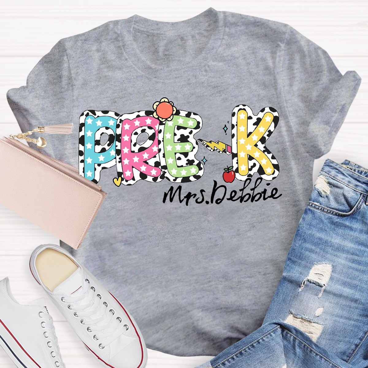 Personalized Name red Apple Pre-k TeachersT-Shirt