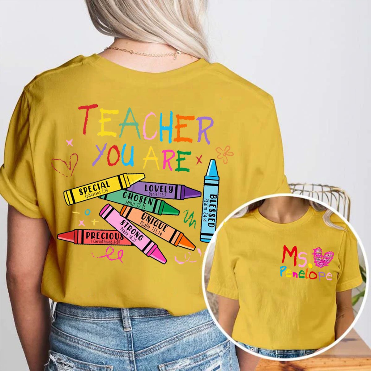 Personalized Name Bible You Are Teacher Double Print T-shirt