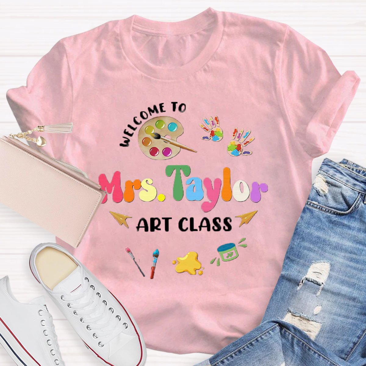 Personalized Art Teachers Name Welcome To Art Class T-Shirt