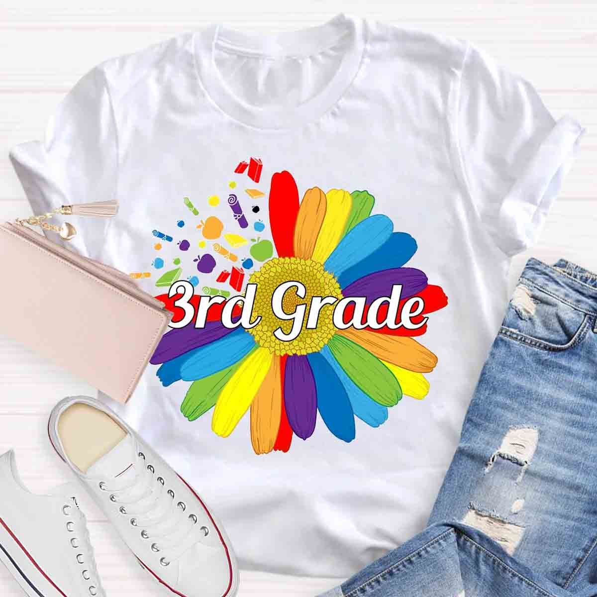 Personalized  Grade Colorful Daisy Print T-Shirt