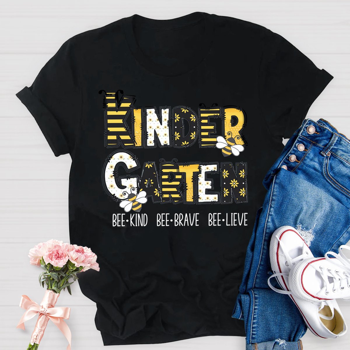 Personalized Grade Bee Kind, Brave, Believe Motivational Teacher T Shirt