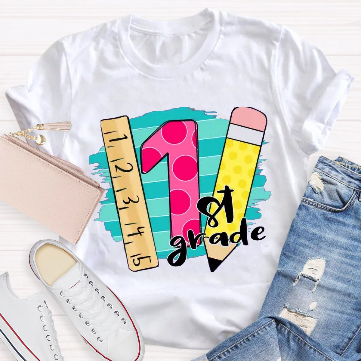 Personalized Grade Ruler Pencil Teacher T-Shirt