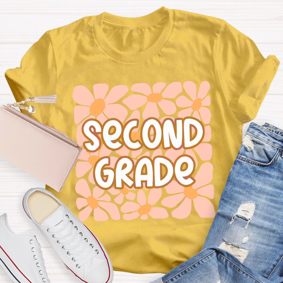 Personalized Your Grade Flower Design Teacher T-shirt