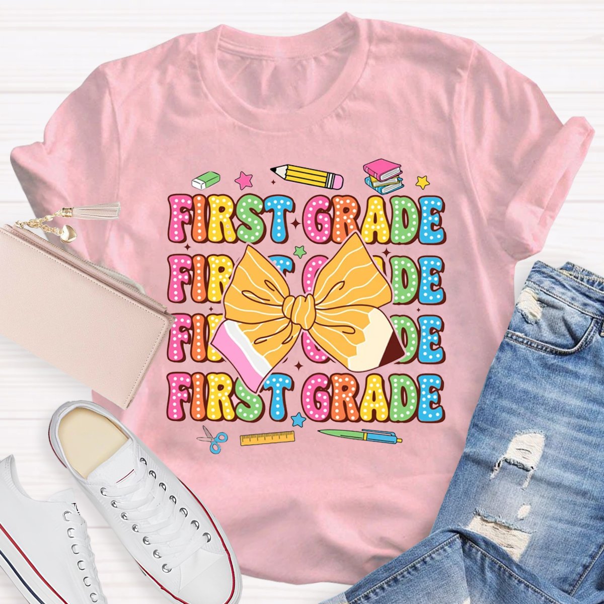 Personalized Grade Pencil Bow Back To School T-shirt