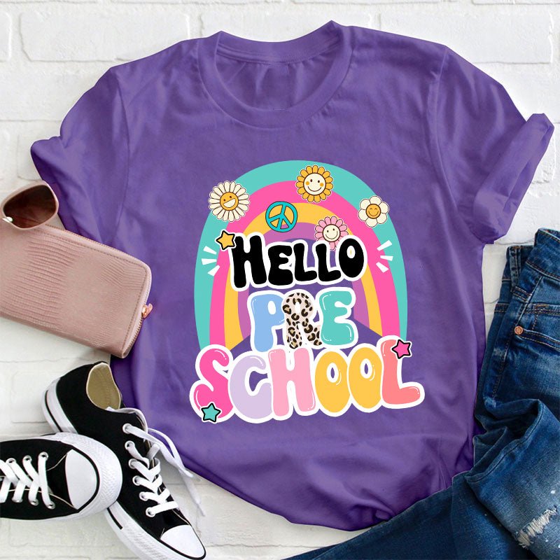 Personalized Grade Hello Rainbow Teacher T-Shirt