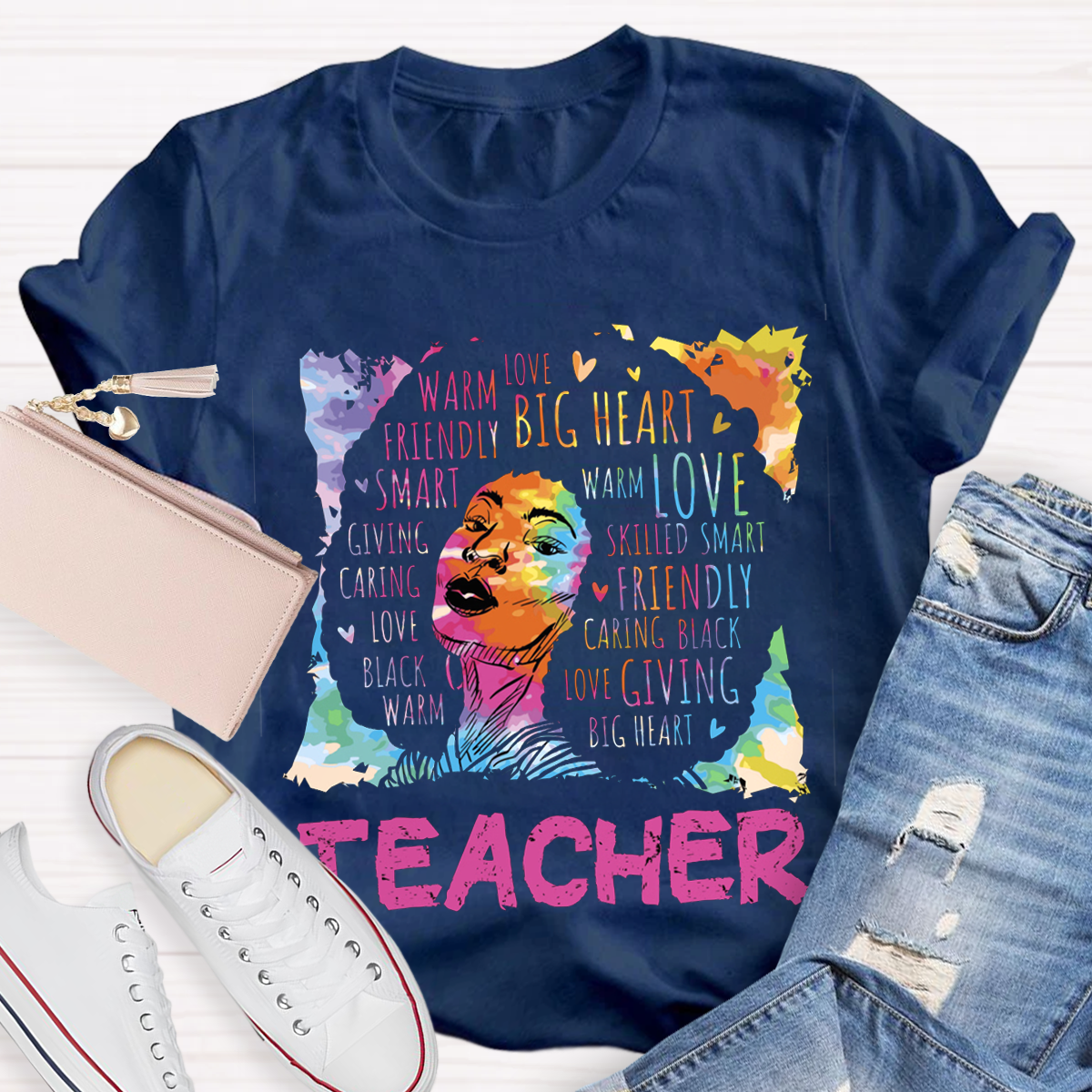 Crew Neck Black Teacher Casual T-Shirt