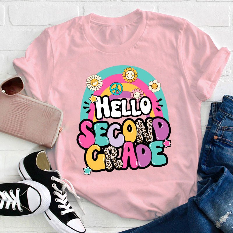 Personalized Grade Hello Rainbow Teacher T-Shirt