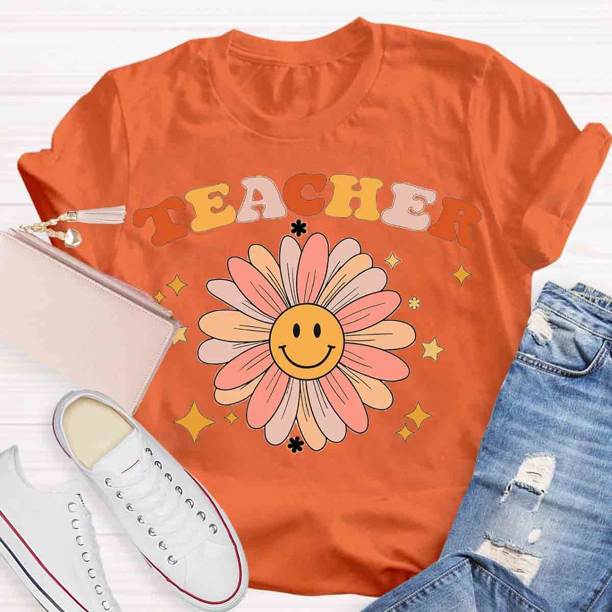 Sunflower Smile Face Teacher T-Shirt